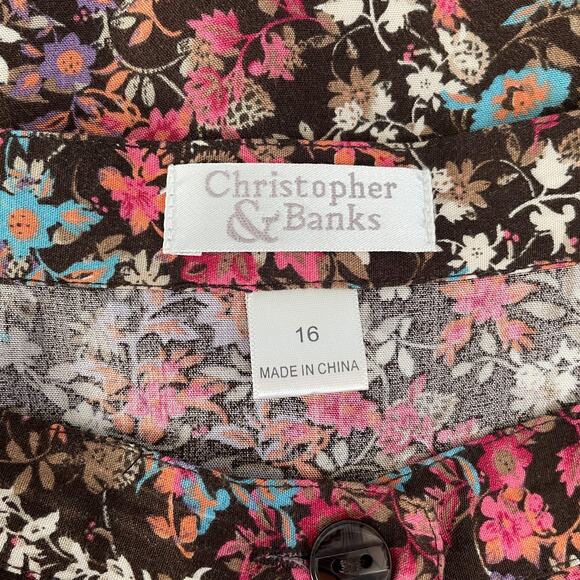 Christopher & Banks Midi Skirt Size 16 Brown Pink Ditsy Floral Button Cottage - Picture 9 of 13